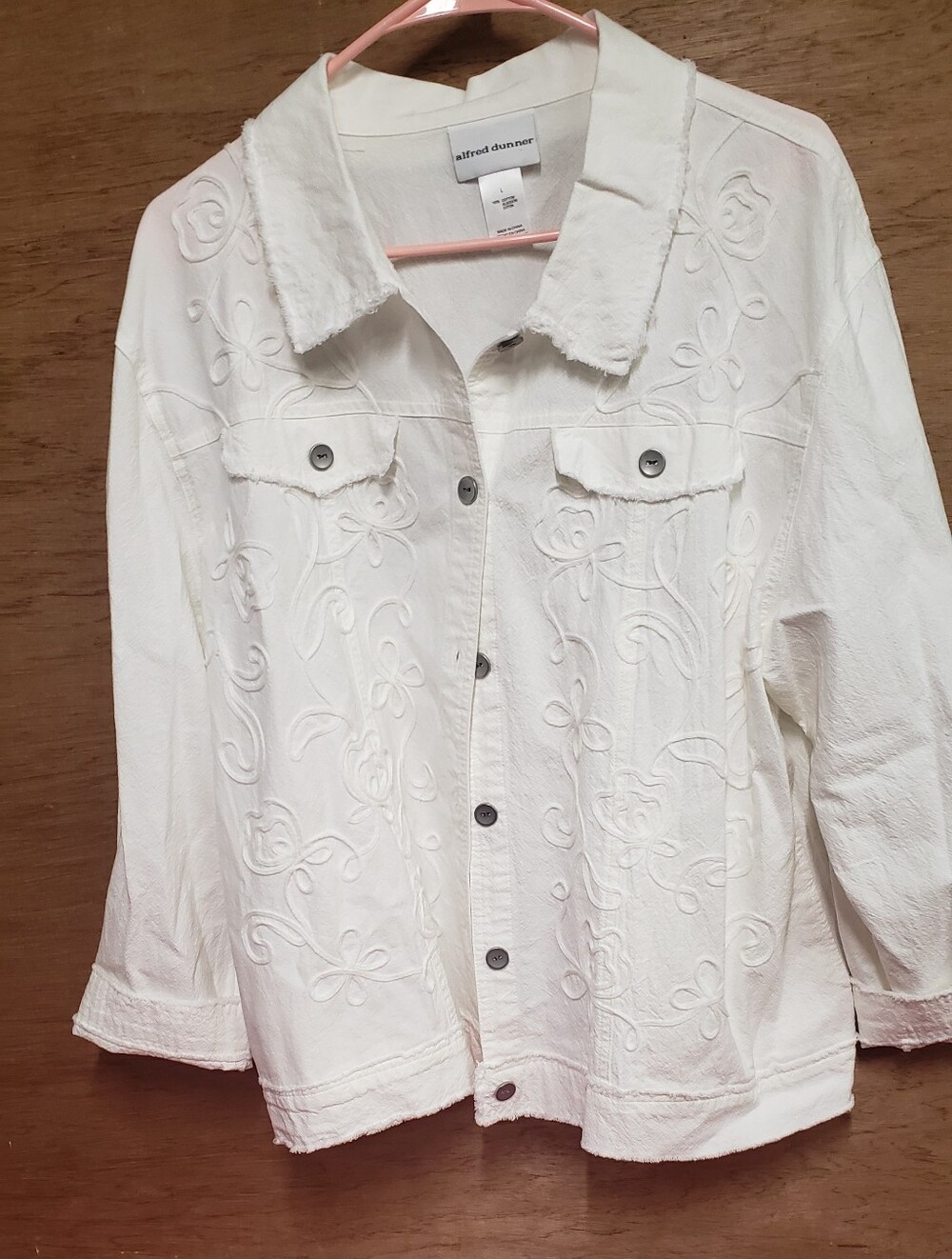Alfred Dunner White Embroidered Button-Front Jacket